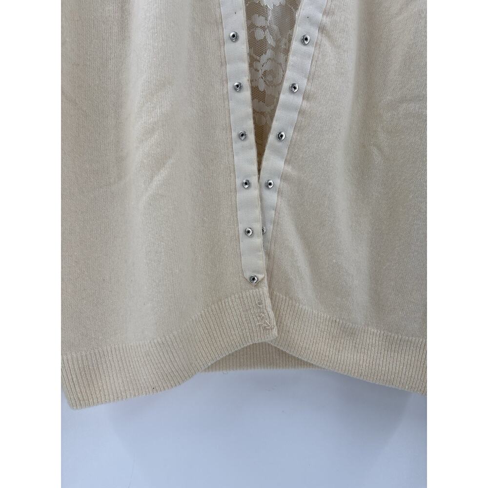 Regalia Furs 50s Vintage Cardigan Sweater Womens Small Ivory Cashmere Lace Knit - Picture 5 of 16